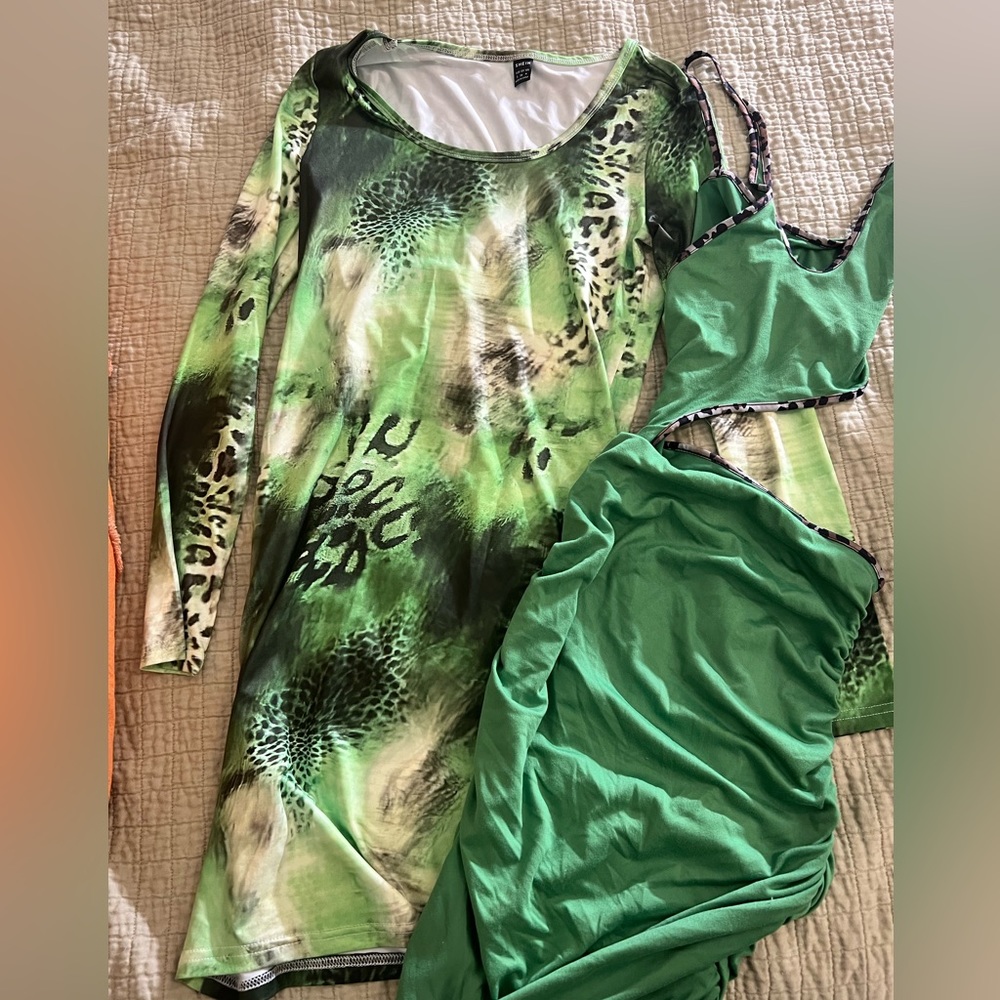Green MIDI & Mini Dress Animal Print Bundle - SHEIN - Small